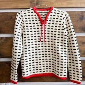 VINTAGE HAND KNIT Nordic Wool Sweater Cream Red Dark Green XS Kids Large